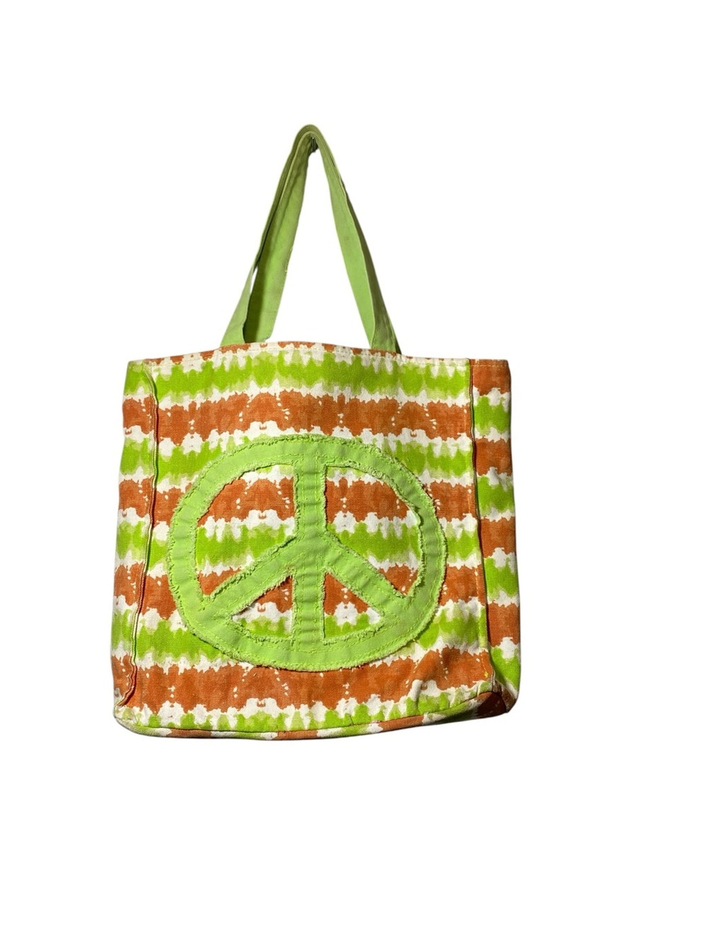Canvas Peace Sign Vibrant Green & Orange Tote Bag